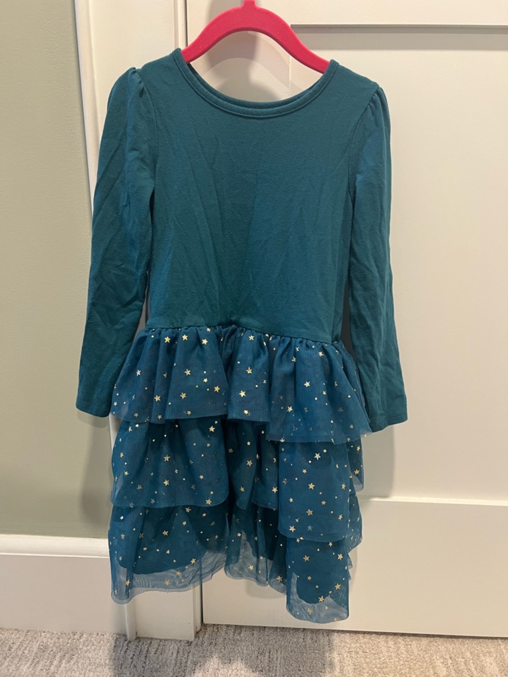 Cat & Jack Teal Long-Sleeve Star Tulle Tiered Dress